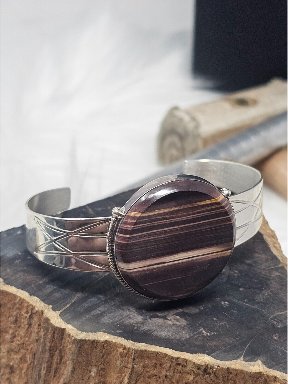Jay King DTR 925 Sterling Banded Jasper Statement Cuff 35g